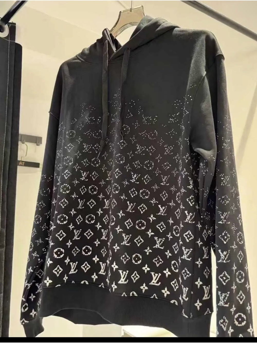 Louis Vuitton Black Crewneck Hoodie with Monogram Print